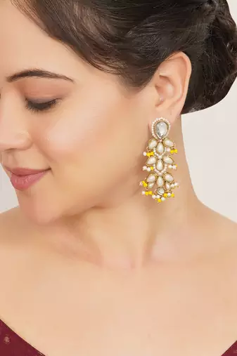 white alloy earrings with pearl tiered chandelier work