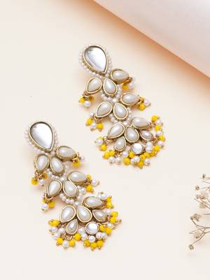 white alloy earrings with pearl tiered chandelier work 3