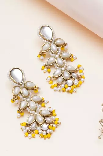 white alloy earrings with pearl tiered chandelier work