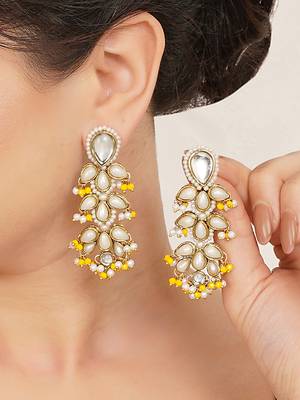 white alloy earrings with pearl tiered chandelier work 4