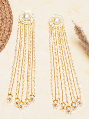 white alloy earrings with pearl chain hanging tassel work 1