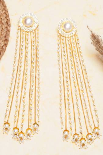 white alloy earrings with pearl chain hanging tassel work