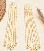 white alloy earrings with pearl chain hanging tassel work