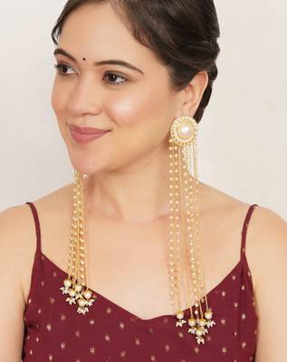 white alloy earrings with pearl chain hanging tassel work 2