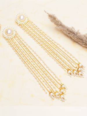 white alloy earrings with pearl chain hanging tassel work 3