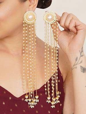 white alloy earrings with pearl chain hanging tassel work 4