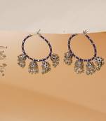 blue alloy hoop earrings with beaded jhumka drop work