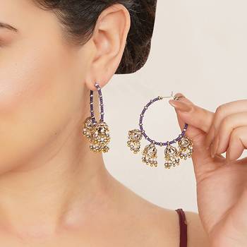blue alloy hoop earrings with beaded jhumka drop work 2