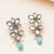 blue alloy earrings with kundan mint floral drop work