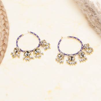 blue alloy hoop earrings with beaded jhumka drop work 3