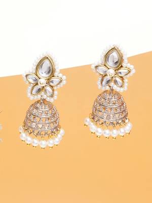 white alloy jhumki with kundan pearl floral work 3