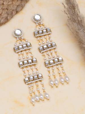 white alloy earrings with kundan pearl drop work 1