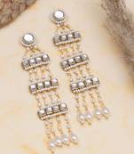 white alloy earrings with kundan pearl drop work