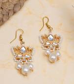 white alloy earrings with kundan lotus pearl work