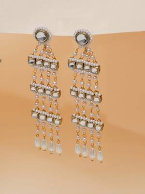 white alloy earrings with kundan pearl drop work 4