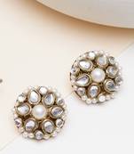 white alloy earrings with mini kundan flower work