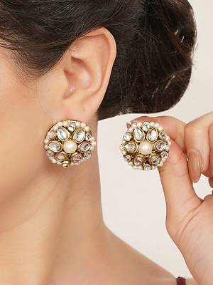 white alloy earrings with mini kundan flower work 2