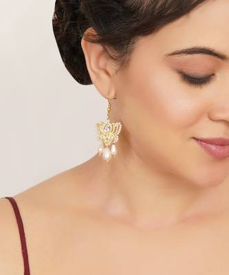 white alloy earrings with kundan lotus pearl work 4
