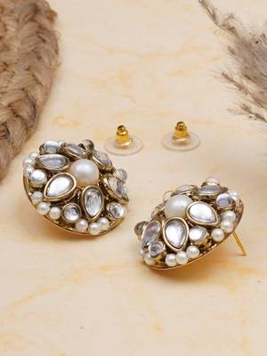 white alloy earrings with mini kundan flower work 3