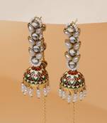 red alloy earrings with kundan meenakari jhumki