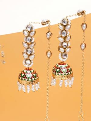 red alloy earrings with kundan meenakari jhumki 3