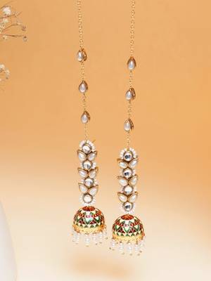 red alloy earrings with kundan meenakari jhumki 5