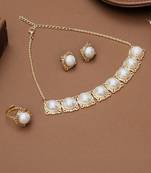 golden brass necklace set with halo pearl work