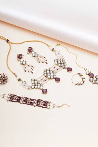 purple alloy necklace set with kundan bridal work