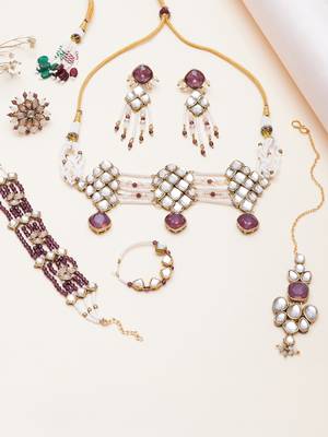 purple alloy necklace set with kundan bridal work 3