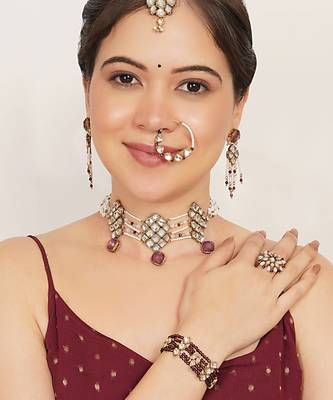 purple alloy necklace set with kundan bridal work 4