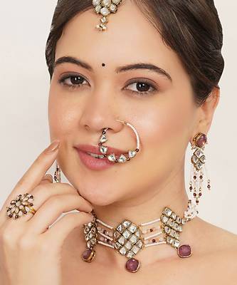 purple alloy necklace set with kundan bridal work 5