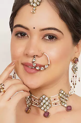 purple alloy necklace set with kundan bridal work