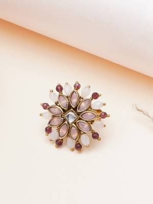blush alloy ring with kundan floral design 1