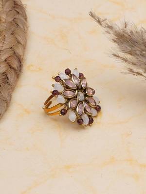 blush alloy ring with kundan floral design 3