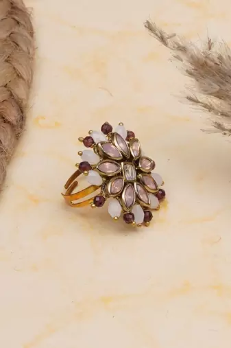 blush alloy ring with kundan floral design