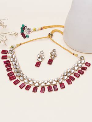 red alloy necklace set with kundan ruby drop 1