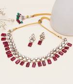 red alloy necklace set with kundan ruby drop