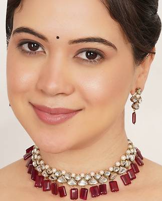 red alloy necklace set with kundan ruby drop 2