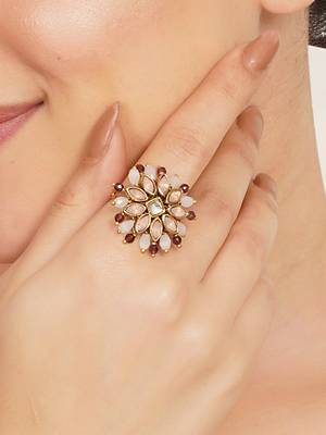 blush alloy ring with kundan floral design 4