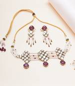 purple alloy necklace set with kundan work