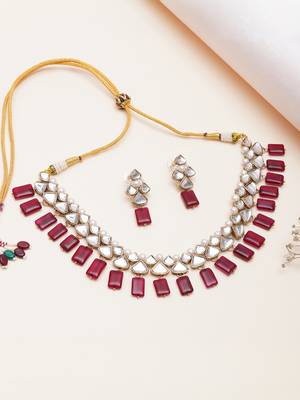 red alloy necklace set with kundan ruby drop 3