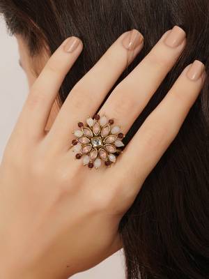 blush alloy ring with kundan floral design 5