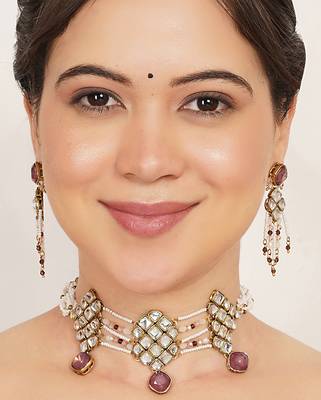 purple alloy necklace set with kundan work 2