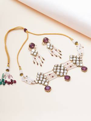 purple alloy necklace set with kundan work 3