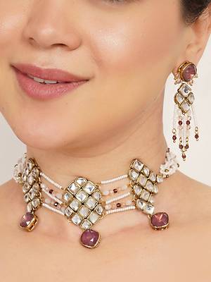 purple alloy necklace set with kundan work 4