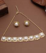 golden brass necklace set with pearl halo work
