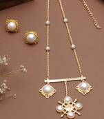 golden brass necklace set with pearl drop pendant