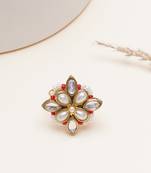 gold alloy ring with kundan pearl floral work