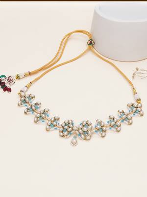 aqua blue alloy necklace with kundan floral work 3