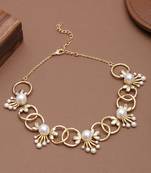 gold alloy necklace with pearl floral link design